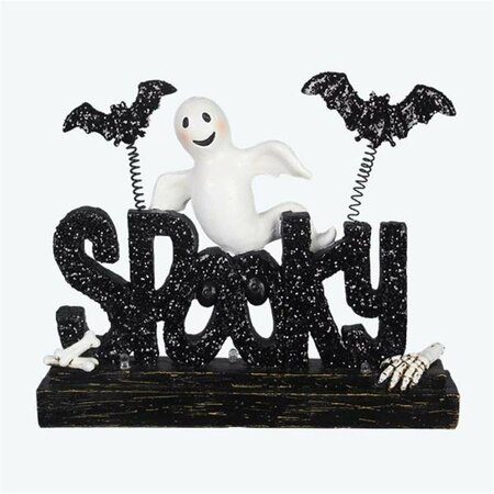 YOUNGS Resin Halloween Tabletop LED Changing Light Ghost Words Sign with Bats on Springs 82061
